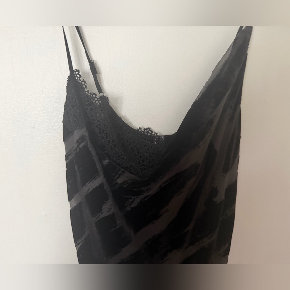 NWOT Anthropologie Black Slip Dress - Cowl Neck - Velvet Zebra Print - Picture 8 of 10
